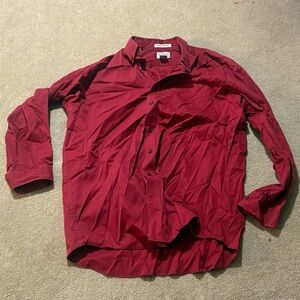 LL Bean Men's Red Long-Sleeved Button-Down Shirt